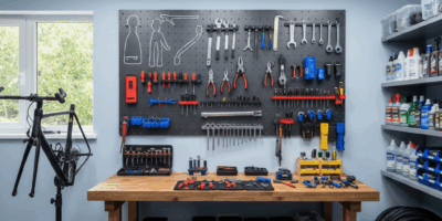 home bike workshop tools pegboard workbench