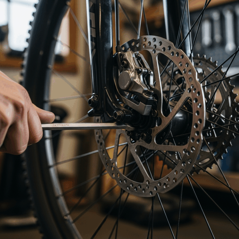 close up of bicycle disc brake caliper on mountain bike whee 20260331 083101